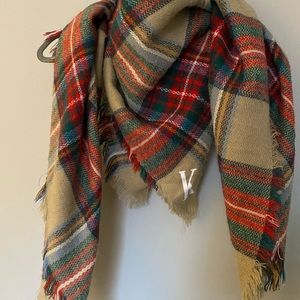 Plaid Scarf with Letter Initial “K”